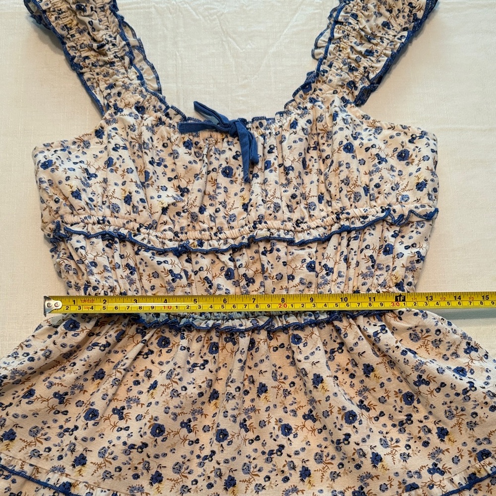 Japna Women's Blue Beige Floral Ruched Sundress Size M - Picture 12 of 14